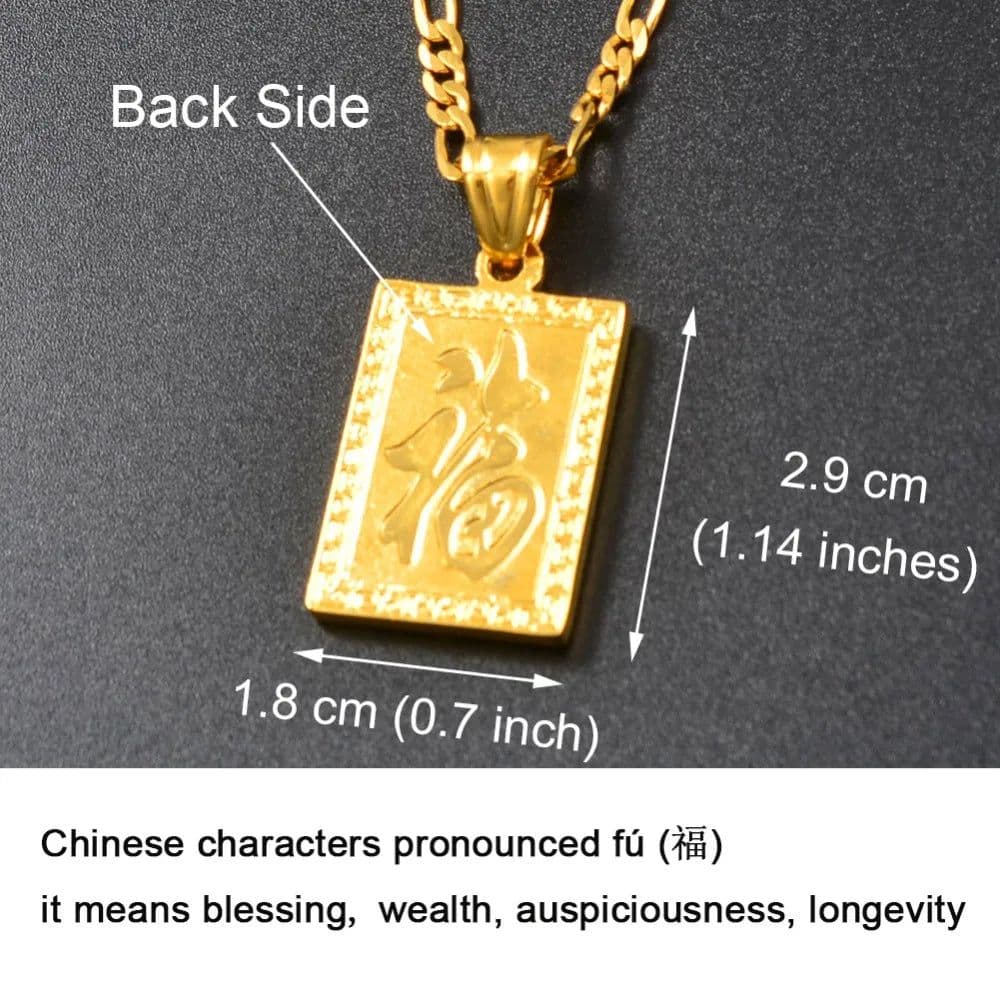 image-Anniyo Auspicious Dragon Pendant Necklace for Women Men Jewelry Chinese"FU" Blessing Wealth Auspiciousness Longevity #006809