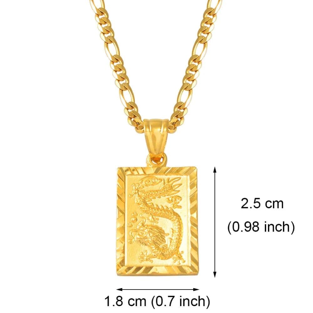 image-Anniyo Auspicious Dragon Pendant Necklace for Women Men Jewelry Chinese"FU" Blessing Wealth Auspiciousness Longevity #006809