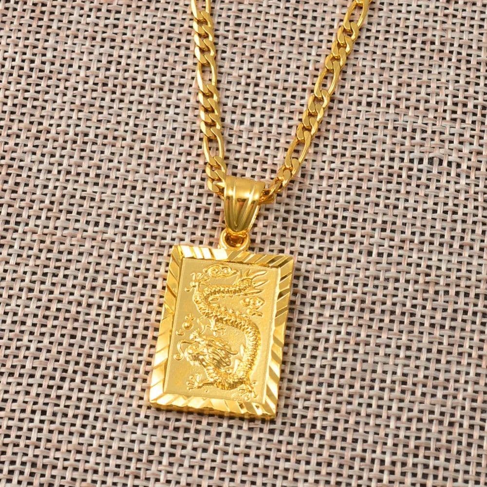 image-Anniyo Auspicious Dragon Pendant Necklace for Women Men Jewelry Chinese"FU" Blessing Wealth Auspiciousness Longevity #006809