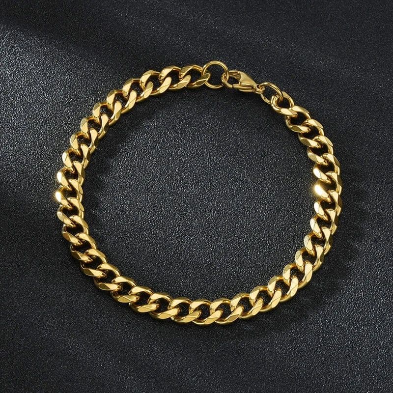 image-Sifisrri Punk Men 3/5/7mm Stainless Steel Curb Cuban Link Chain Bracelets Gold Color Solid Chains Unisex Wrist Jewelry Gift