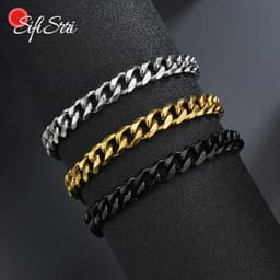 image-Sifisrri Punk Men 3/5/7mm Stainless Steel Curb Cuban Link Chain Bracelets Gold Color Solid Chains Unisex Wrist Jewelry Gift