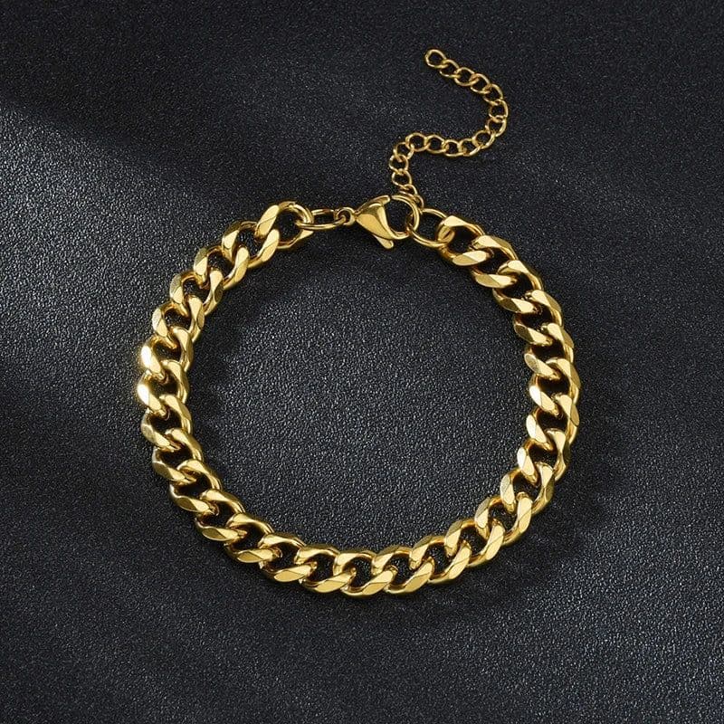 image-Sifisrri Punk Men 3/5/7mm Stainless Steel Curb Cuban Link Chain Bracelets Gold Color Solid Chains Unisex Wrist Jewelry Gift