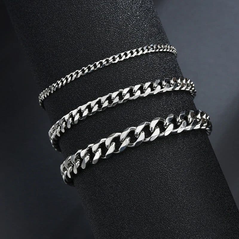 image-Sifisrri Punk Men 3/5/7mm Stainless Steel Curb Cuban Link Chain Bracelets Gold Color Solid Chains Unisex Wrist Jewelry Gift