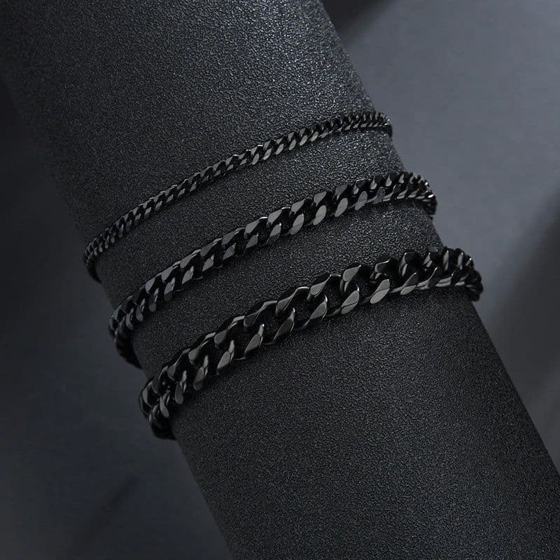 image-Sifisrri Punk Men 3/5/7mm Stainless Steel Curb Cuban Link Chain Bracelets Gold Color Solid Chains Unisex Wrist Jewelry Gift