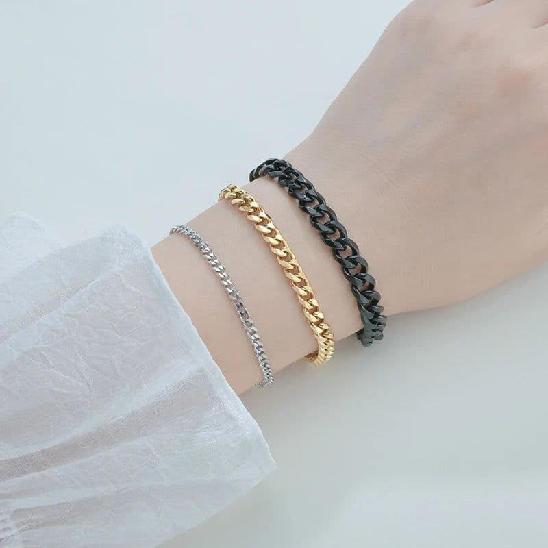 image-Sifisrri Punk Men 3/5/7mm Stainless Steel Curb Cuban Link Chain Bracelets Gold Color Solid Chains Unisex Wrist Jewelry Gift