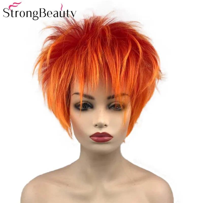 image-Strong Beauty Short Synthetic Wigs Orange Red Wig Men Women's Fluffy Straight Cosplay Party Wigs Heat Ok