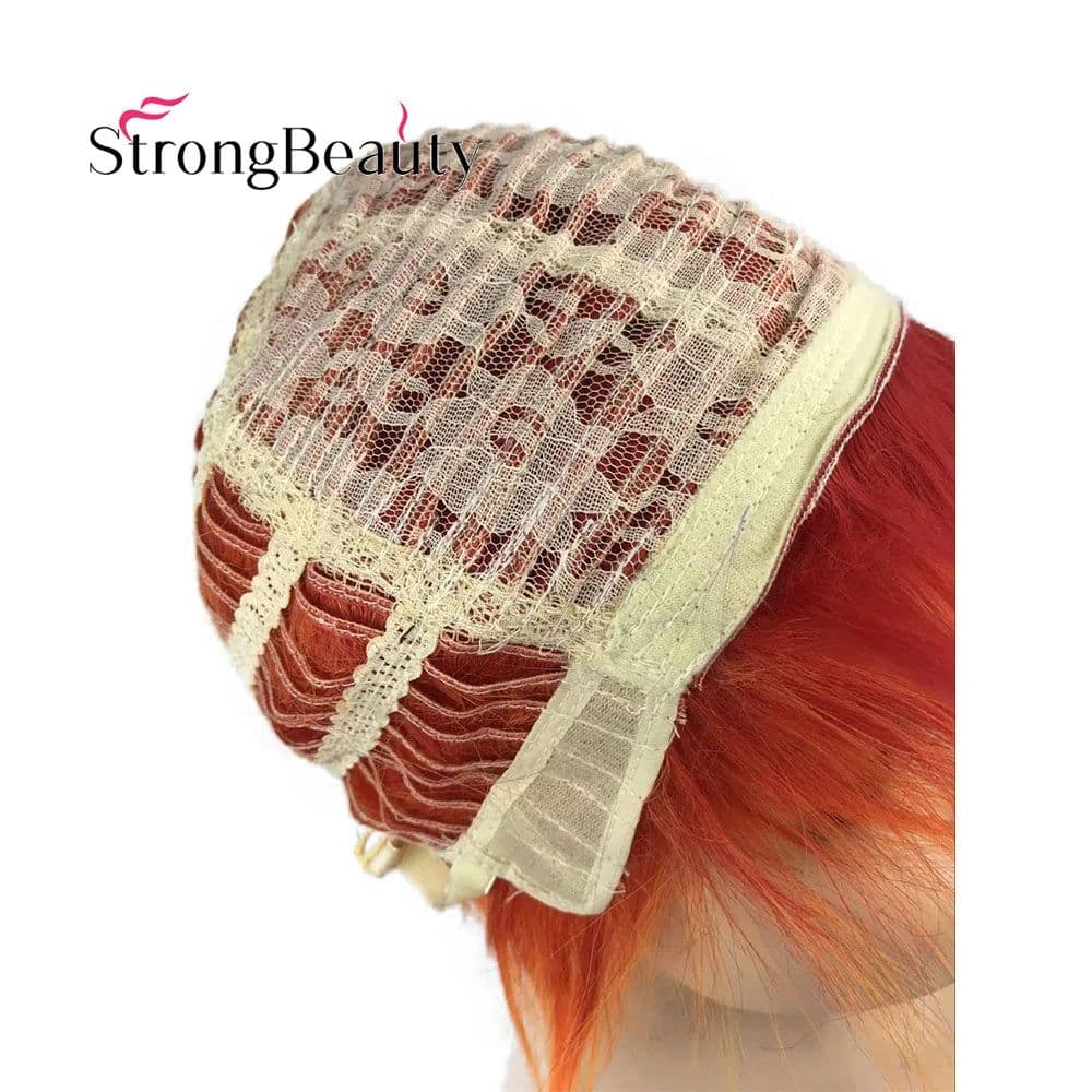 image-Strong Beauty Short Synthetic Wigs Orange Red Wig Men Women's Fluffy Straight Cosplay Party Wigs Heat Ok