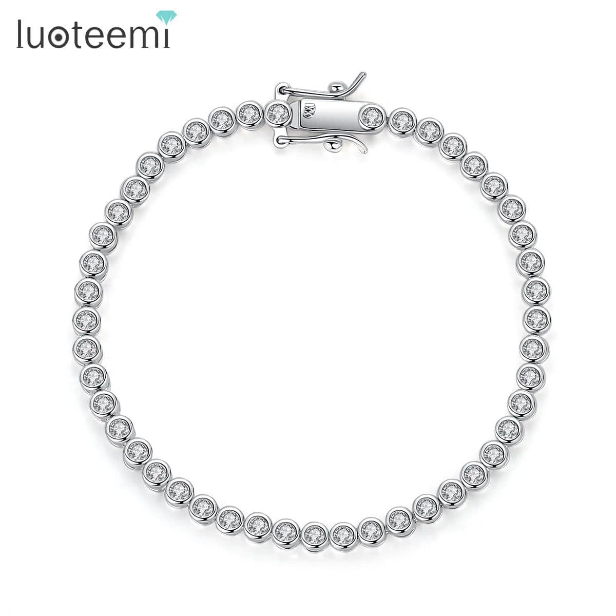 image-LUOTEEMI Brand Hot Selling Women Tennis Bracelet Luxury Round Clear CZ Beads Tennis Bangles for Men bijoux femme Unusual Jewelry