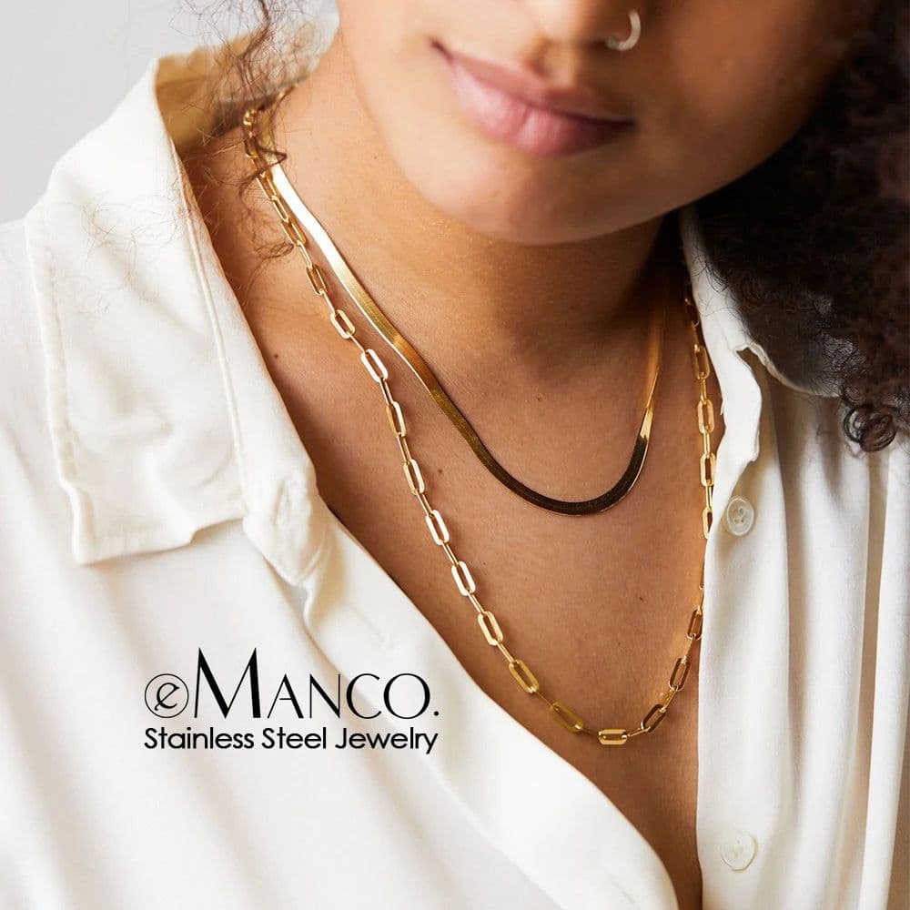 image-eManco Chain Necklace Chain Stacking Multiple Thin Chain Ladies 316 Stainless Steel Chain Jewelry