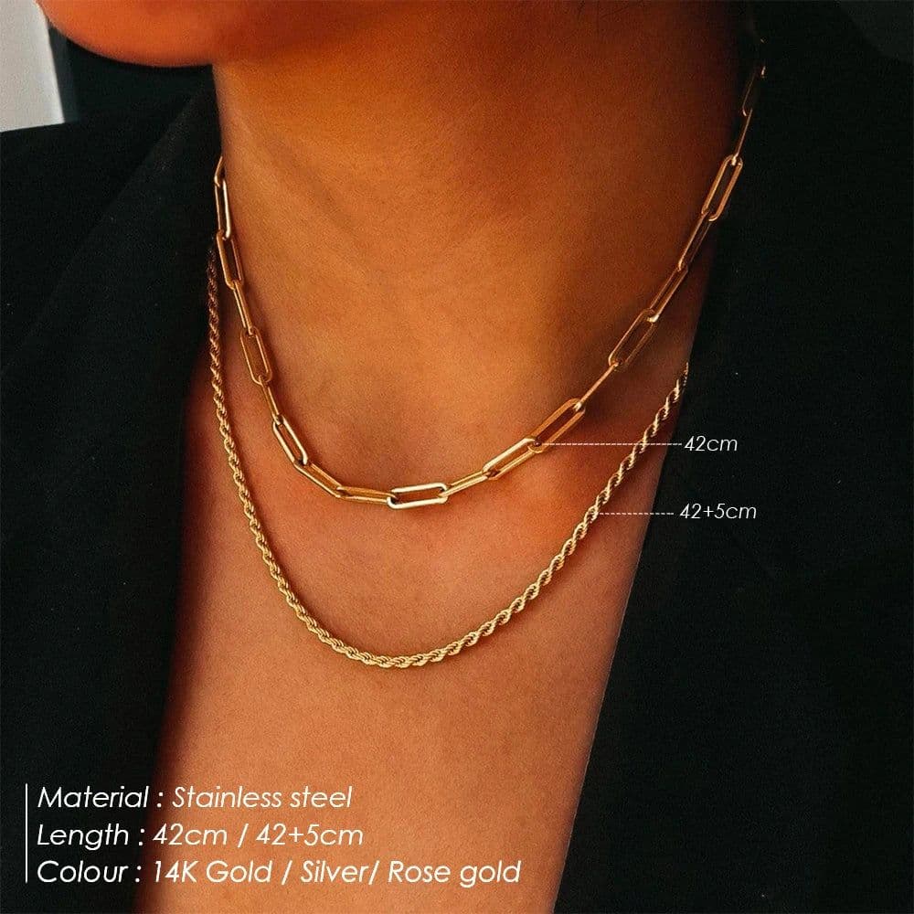 image-eManco Chain Necklace Chain Stacking Multiple Thin Chain Ladies 316 Stainless Steel Chain Jewelry