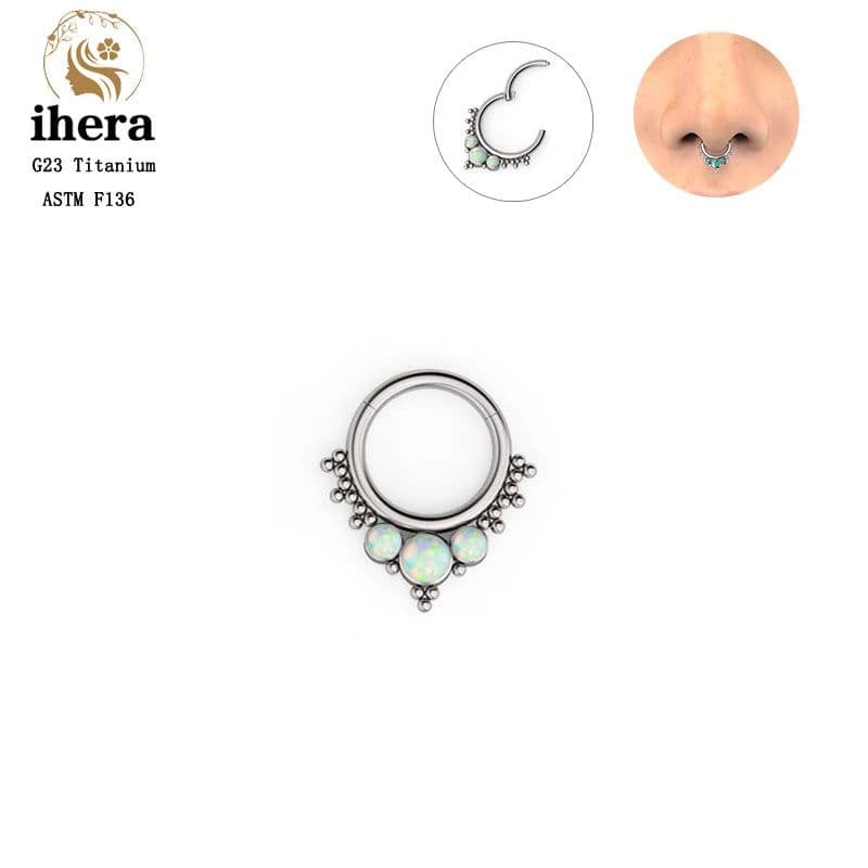 image-G23 Titanium Opal Nose Ring 8/10mm Septum Piercing Clicker Women Men Ear Cartilage Piercing Earring Body Jewelry