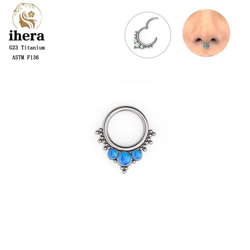 image-G23 Titanium Opal Nose Ring 8/10mm Septum Piercing Clicker Women Men Ear Cartilage Piercing Earring Body Jewelry