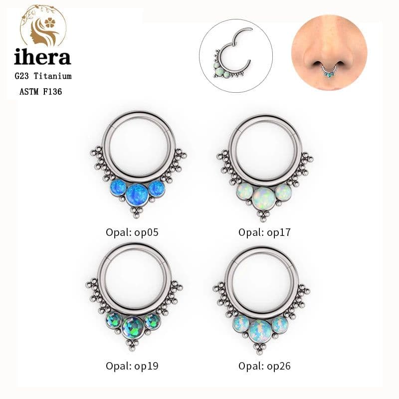 image-G23 Titanium Opal Nose Ring 8/10mm Septum Piercing Clicker Women Men Ear Cartilage Piercing Earring Body Jewelry