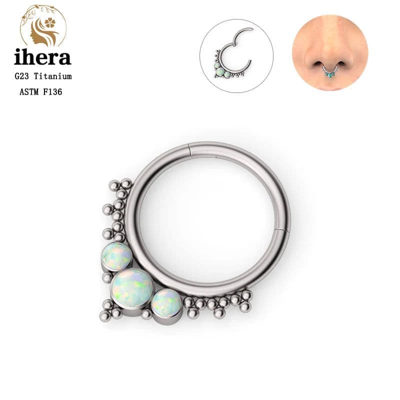 image-G23 Titanium Opal Nose Ring 8/10mm Septum Piercing Clicker Women Men Ear Cartilage Piercing Earring Body Jewelry