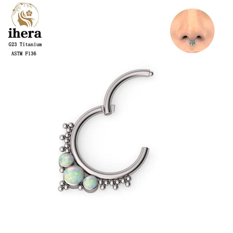 image-G23 Titanium Opal Nose Ring 8/10mm Septum Piercing Clicker Women Men Ear Cartilage Piercing Earring Body Jewelry