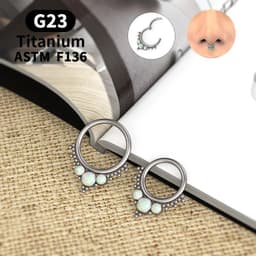 image-G23 Titanium Opal Nose Ring 8/10mm Septum Piercing Clicker Women Men Ear Cartilage Piercing Earring Body Jewelry