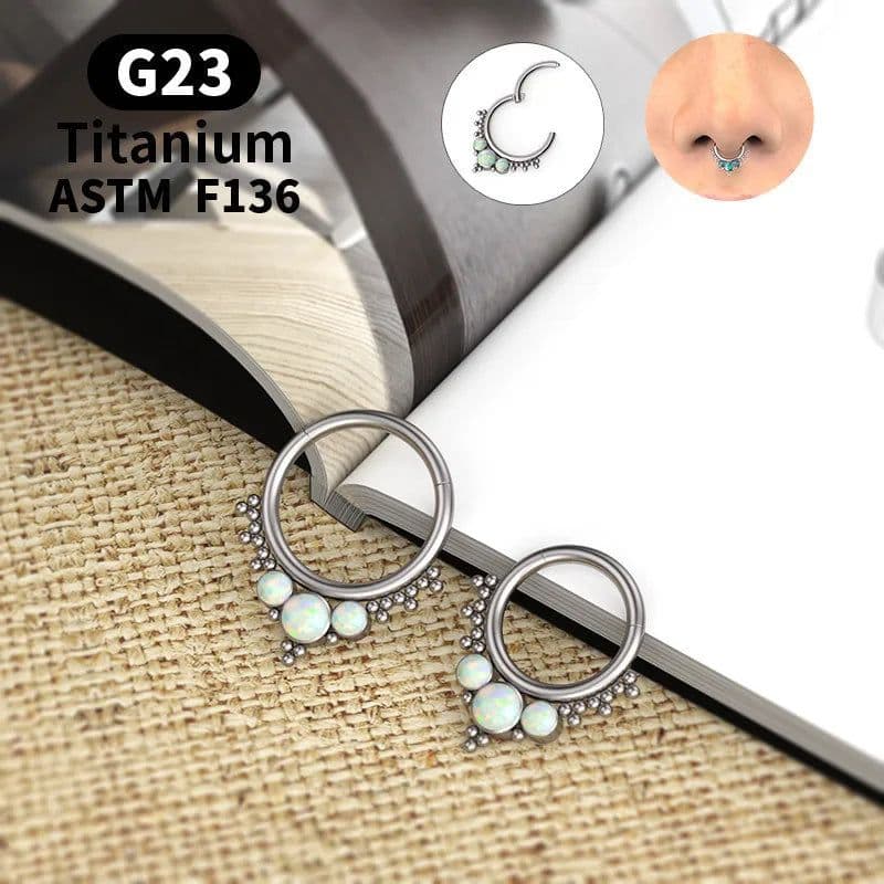 image-G23 Titanium Opal Nose Ring 8/10mm Septum Piercing Clicker Women Men Ear Cartilage Piercing Earring Body Jewelry
