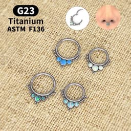 image-G23 Titanium Opal Nose Ring 8/10mm Septum Piercing Clicker Women Men Ear Cartilage Piercing Earring Body Jewelry