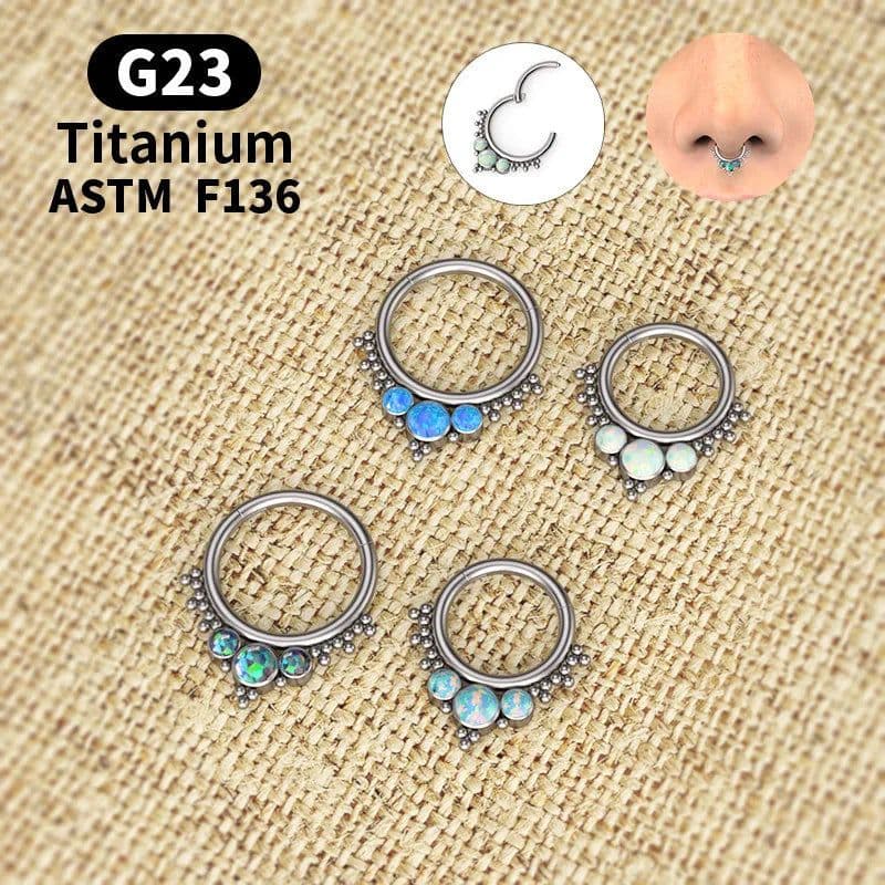 image-G23 Titanium Opal Nose Ring 8/10mm Septum Piercing Clicker Women Men Ear Cartilage Piercing Earring Body Jewelry