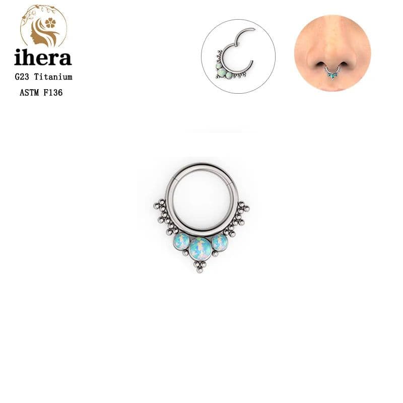 image-G23 Titanium Opal Nose Ring 8/10mm Septum Piercing Clicker Women Men Ear Cartilage Piercing Earring Body Jewelry