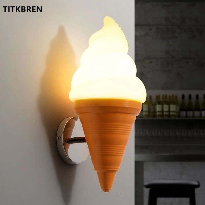 image-Dessert Shop Restaurant Ice Cream Cones Wall Lamp Creative Children's Room Bedside LED Lights Art Deco Fixture Home Lighting