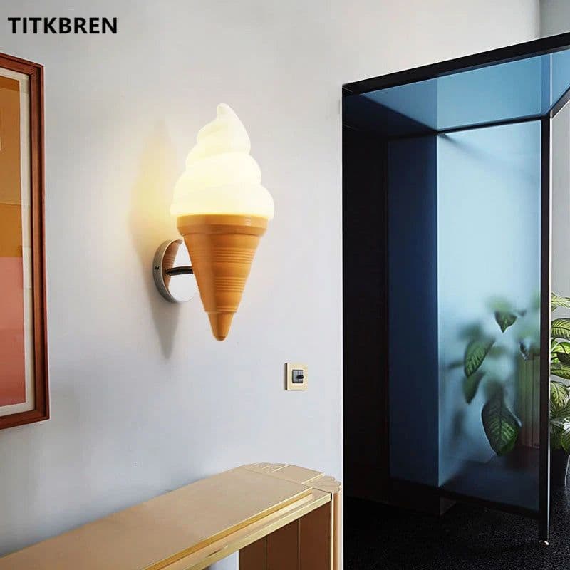 image-Dessert Shop Restaurant Ice Cream Cones Wall Lamp Creative Children's Room Bedside LED Lights Art Deco Fixture Home Lighting