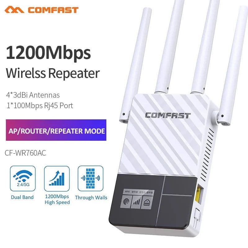 image-COMFAST 1200Mbps Smart OLED Display WiFi Repeater Dual Band 2.4G&5G Wireless Extender Signal Wi-Fi Range Amplifier