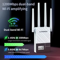 image-COMFAST 1200Mbps Smart OLED Display WiFi Repeater Dual Band 2.4G&5G Wireless Extender Signal Wi-Fi Range Amplifier