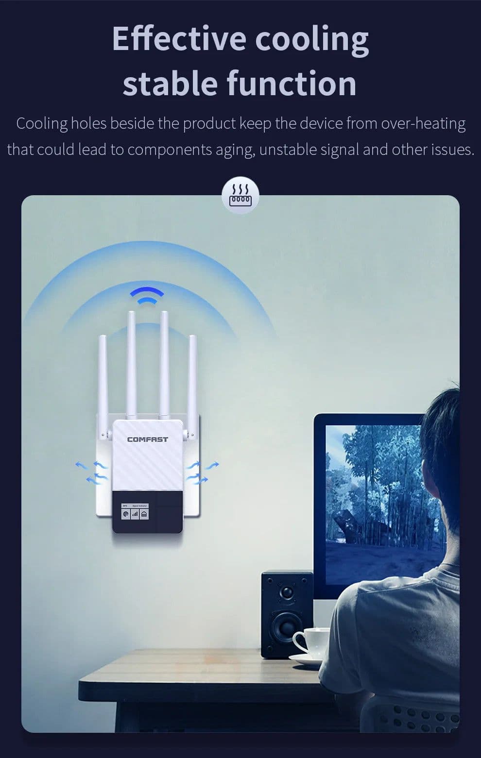 image-COMFAST 1200Mbps Smart OLED Display WiFi Repeater Dual Band 2.4G&5G Wireless Extender Signal Wi-Fi Range Amplifier