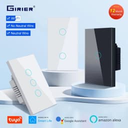 image-GIRIER Smart Wifi Touch Switch No Neutral Wire Required Smart Home 1/2/3 Gang Light Switch 100-240V Works with Alexa Hey Google