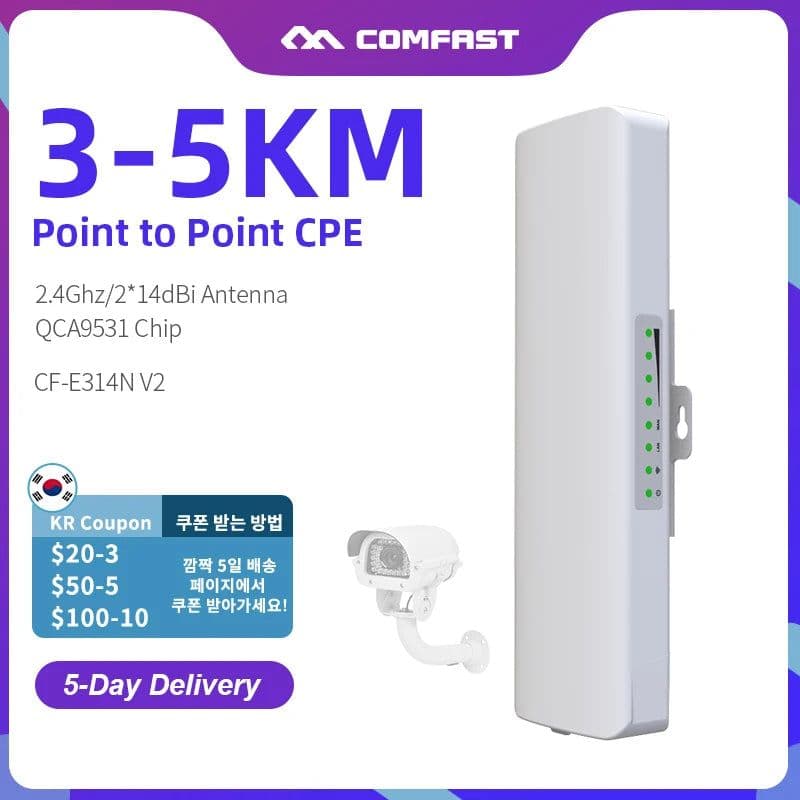 image-COMFAST CF-E314NV2 300Mbps 2.4GHz Outdoor Mini Wireless AP Bridge WIFI CPE Access Point Dual 2*14dBi WI-FI Antenna Nanostation