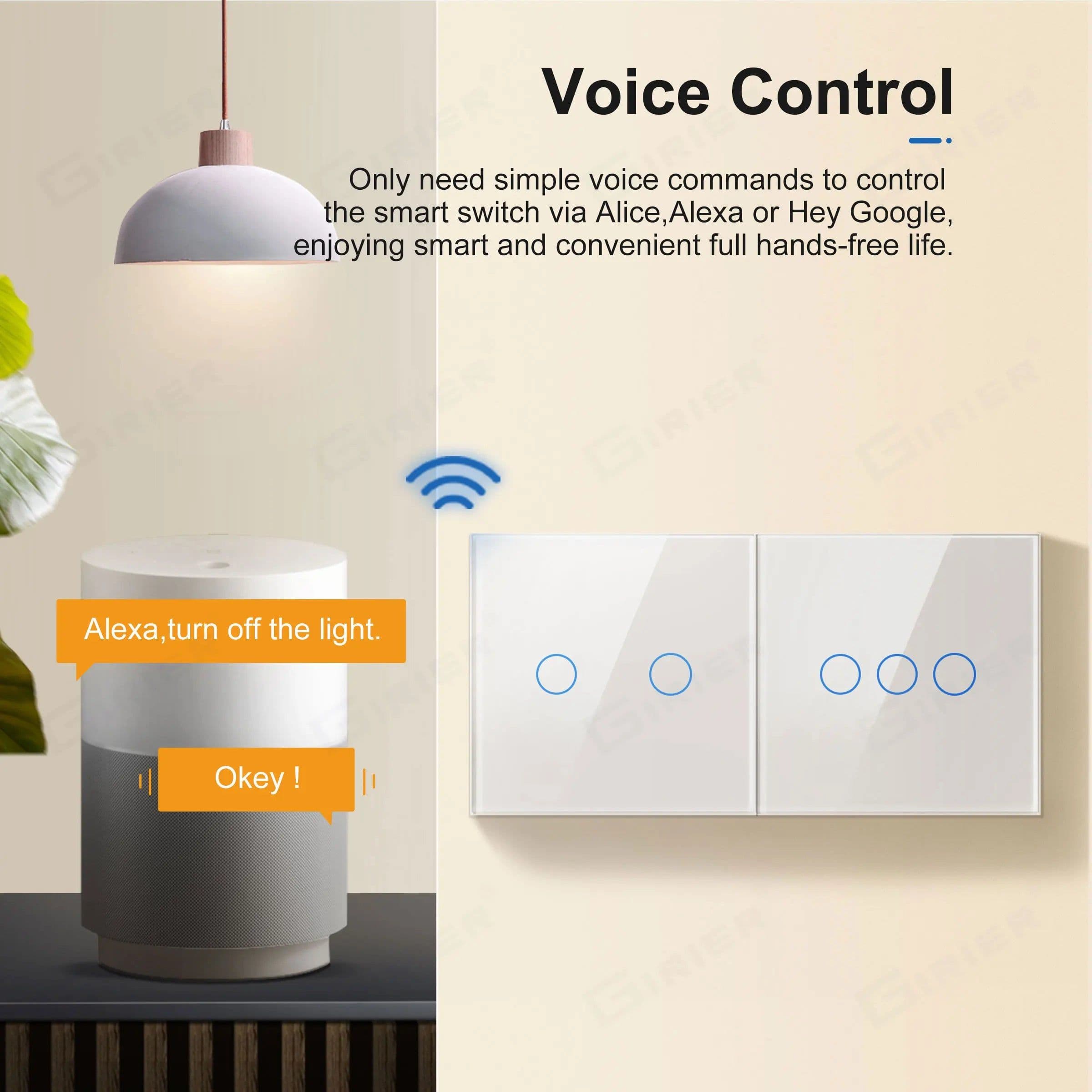 image-Wifi Wall Touch Switch EU No Neutral Wire Required Smart Light Switch 1 2 3 Gang 220V Tuya Smart Home Support Alexa Google Home