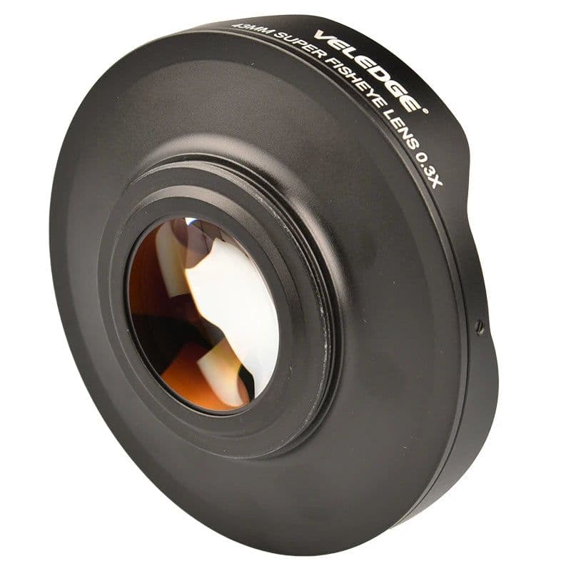 image-VELEDGE Ultra Fisheye Lens Adapter 37MM/43MM 0.3X HD Fisheye Wide Lens Adapter with Hood Only for Video Cameras Camcorders
