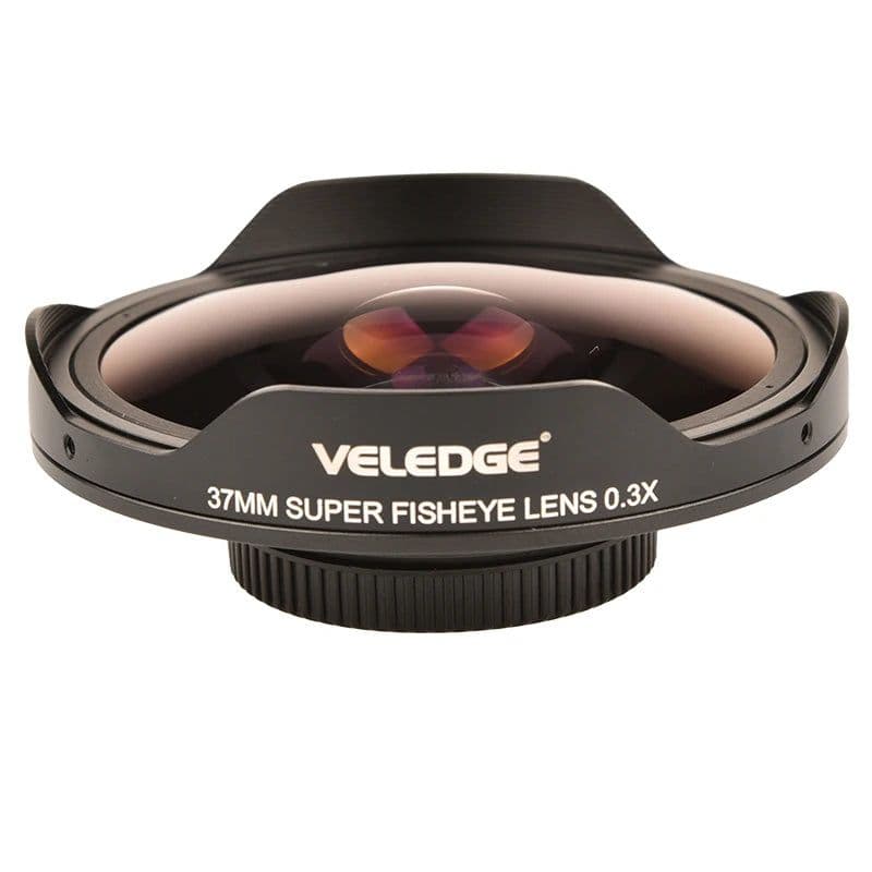 image-VELEDGE Ultra Fisheye Lens Adapter 37MM/43MM 0.3X HD Fisheye Wide Lens Adapter with Hood Only for Video Cameras Camcorders
