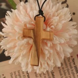 image-Olive Wood Pendant Long Adjustable Black Leather Rope Necklace Cross-shape Pendant Christian Gifts for Men and Women