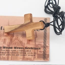 image-Olive Wood Pendant Long Adjustable Black Leather Rope Necklace Cross-shape Pendant Christian Gifts for Men and Women