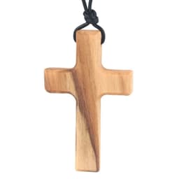 image-Olive Wood Pendant Long Adjustable Black Leather Rope Necklace Cross-shape Pendant Christian Gifts for Men and Women