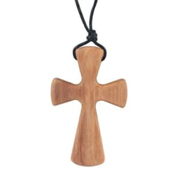 image-Olive Wood Pendant Long Adjustable Black Leather Rope Necklace Cross-shape Pendant Christian Gifts for Men and Women