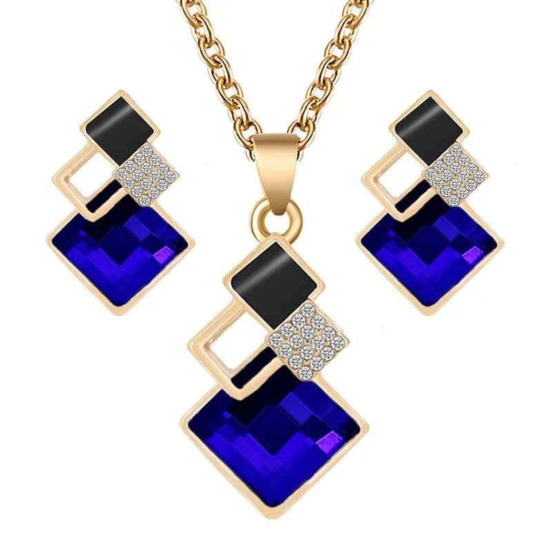 image-Fashion Crystal Pendants Necklace Earrings Sets for Women Jewelry Set Bridal Wedding Choker Necklace Set