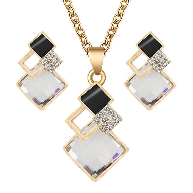image-Fashion Crystal Pendants Necklace Earrings Sets for Women Jewelry Set Bridal Wedding Choker Necklace Set