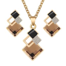 image-Fashion Crystal Pendants Necklace Earrings Sets for Women Jewelry Set Bridal Wedding Choker Necklace Set