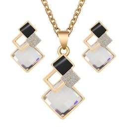 image-Fashion Crystal Pendants Necklace Earrings Sets for Women Jewelry Set Bridal Wedding Choker Necklace Set