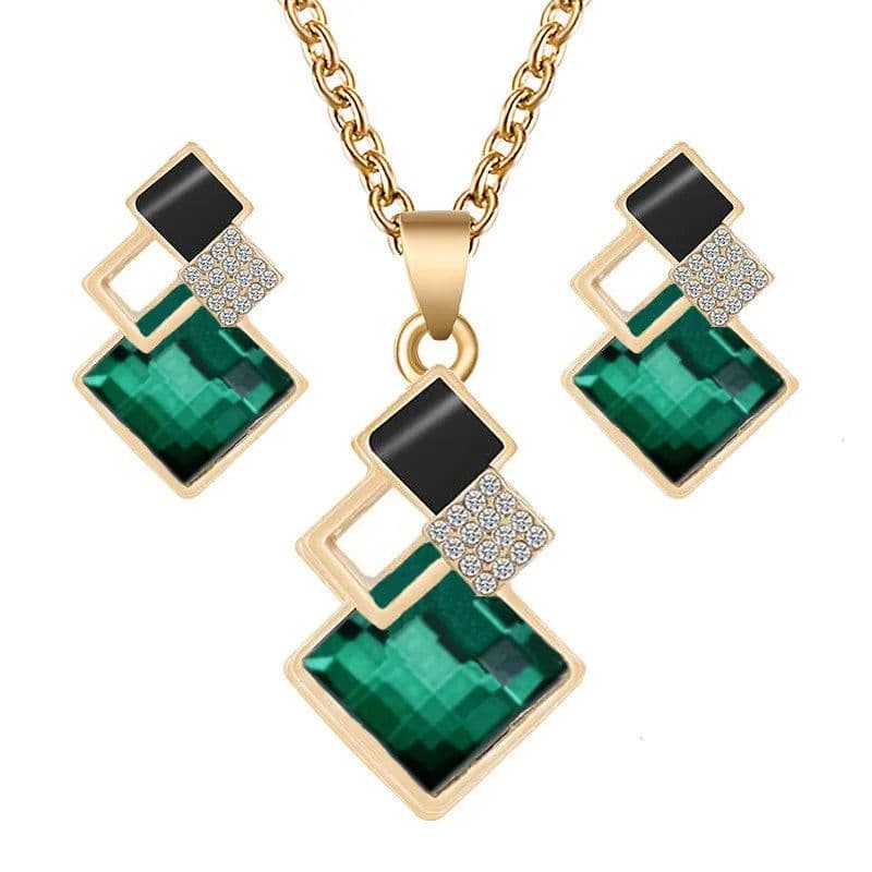 image-Fashion Crystal Pendants Necklace Earrings Sets for Women Jewelry Set Bridal Wedding Choker Necklace Set
