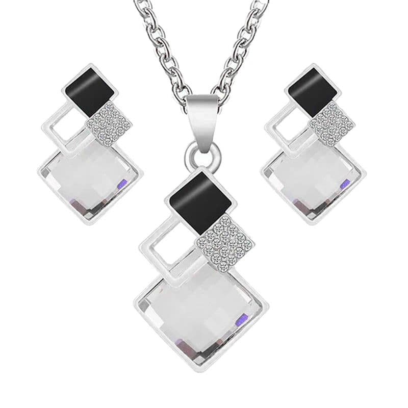 image-Fashion Crystal Pendants Necklace Earrings Sets for Women Jewelry Set Bridal Wedding Choker Necklace Set