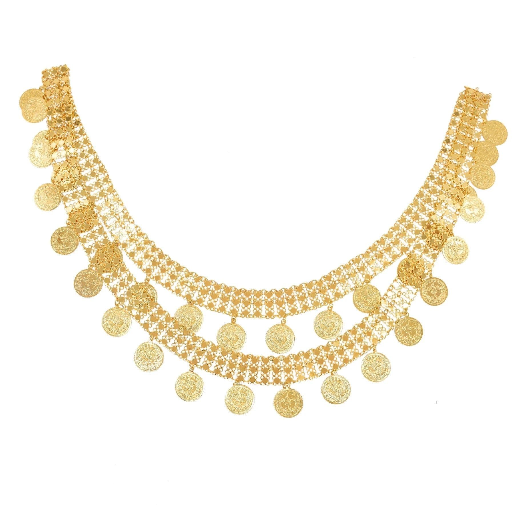 image-Gold Plated Coins Leaf Tassel Body Chains Kurd Kortek Afghan Ethnic India Thailand Bride Wedding Party Body Jewelry Accessories