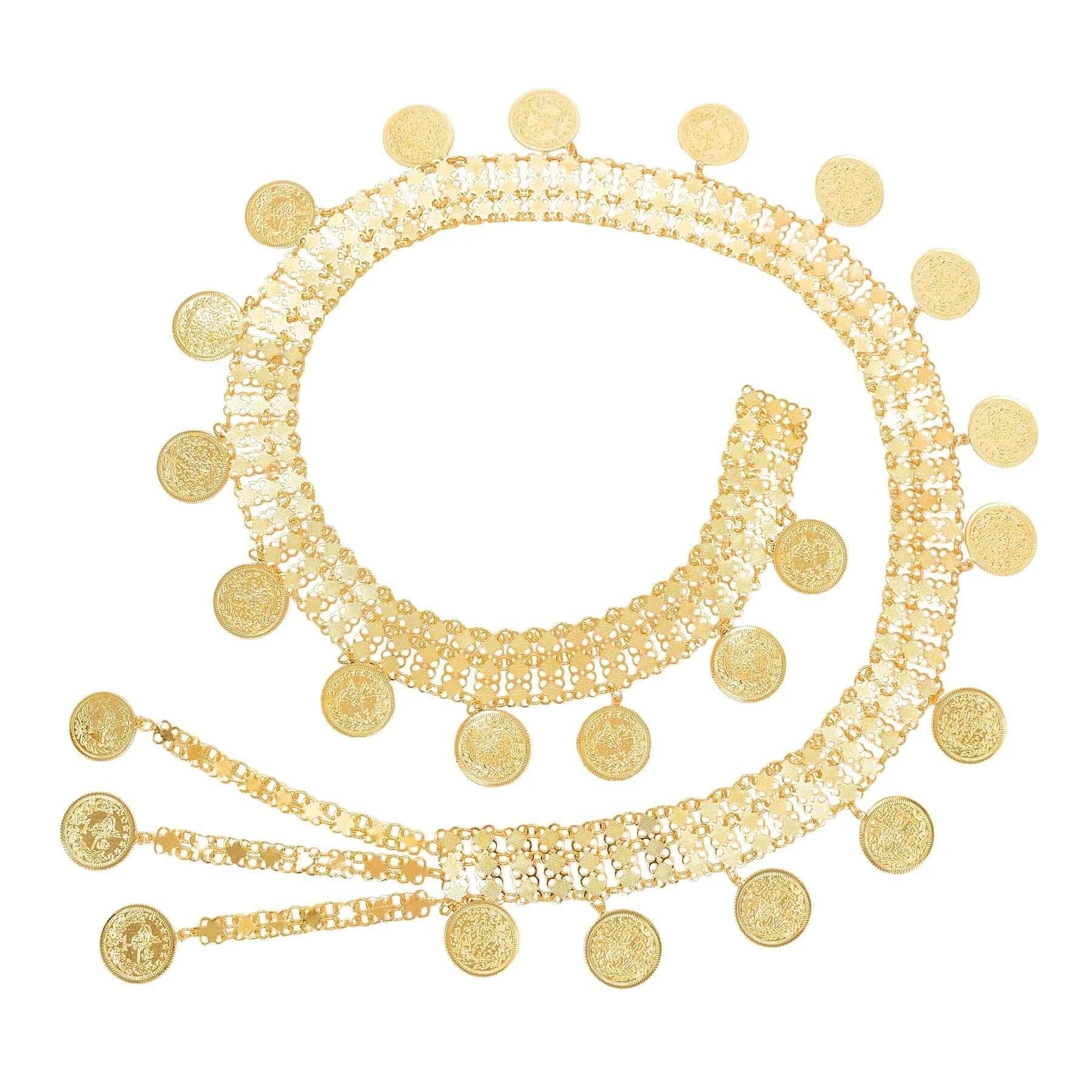 image-Gold Plated Coins Leaf Tassel Body Chains Kurd Kortek Afghan Ethnic India Thailand Bride Wedding Party Body Jewelry Accessories