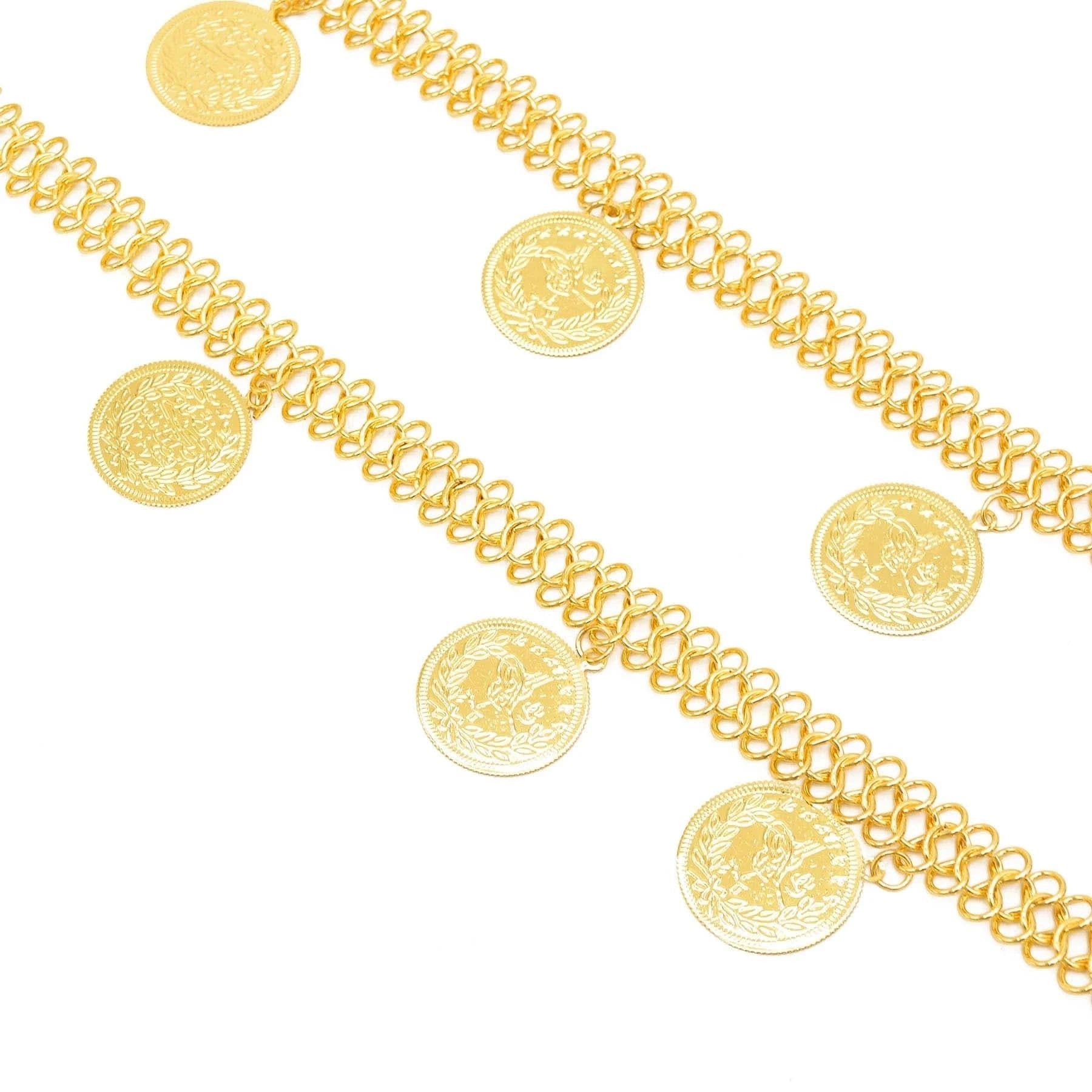 image-Gold Plated Coins Leaf Tassel Body Chains Kurd Kortek Afghan Ethnic India Thailand Bride Wedding Party Body Jewelry Accessories