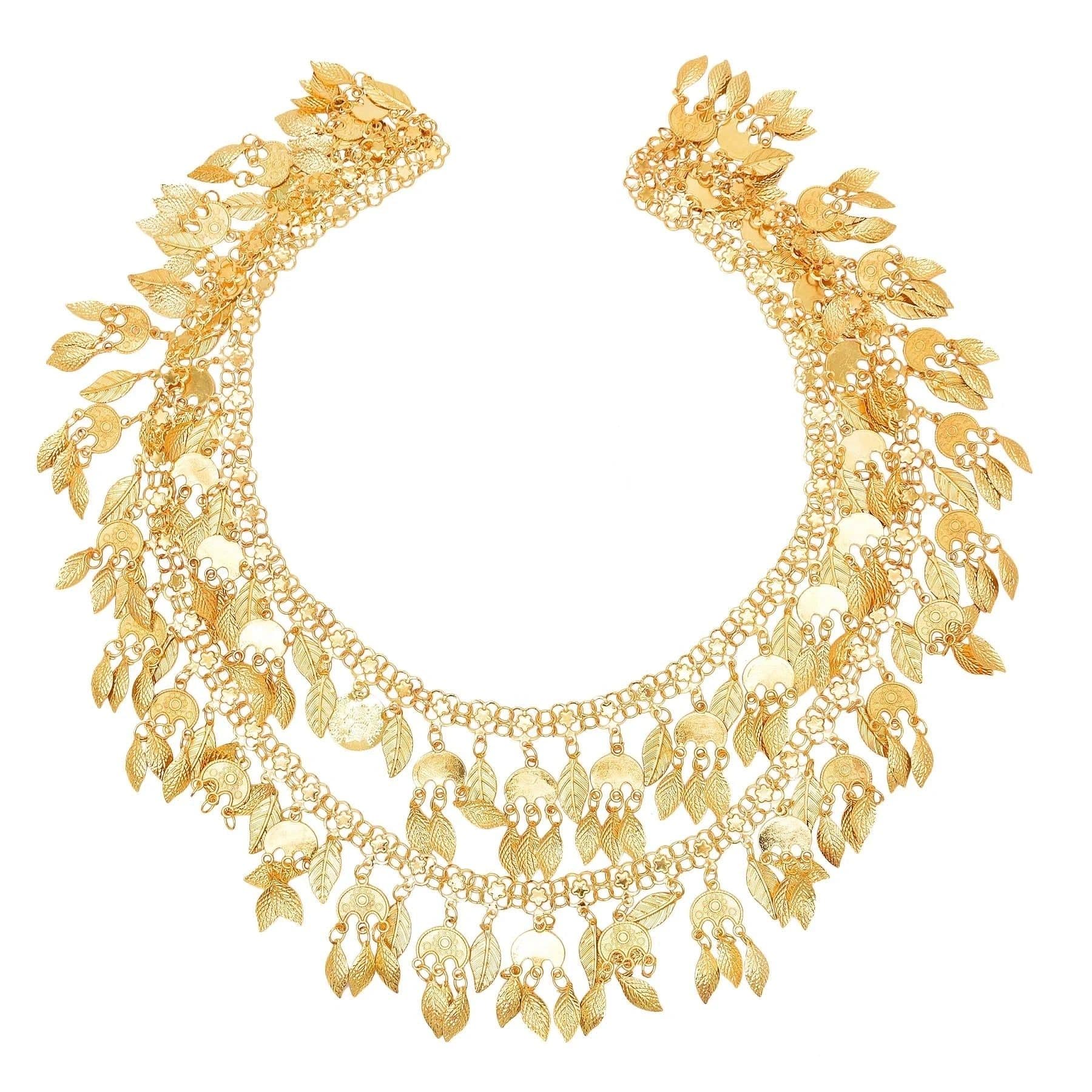 image-Gold Plated Coins Leaf Tassel Body Chains Kurd Kortek Afghan Ethnic India Thailand Bride Wedding Party Body Jewelry Accessories