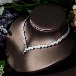 image-HIBRIDE Fashion Leaf Design 4pcs AAA CZ Women Bridal Wedding Jewelry Set Earring Necklace Set parrure bijoux femme mariage N-119