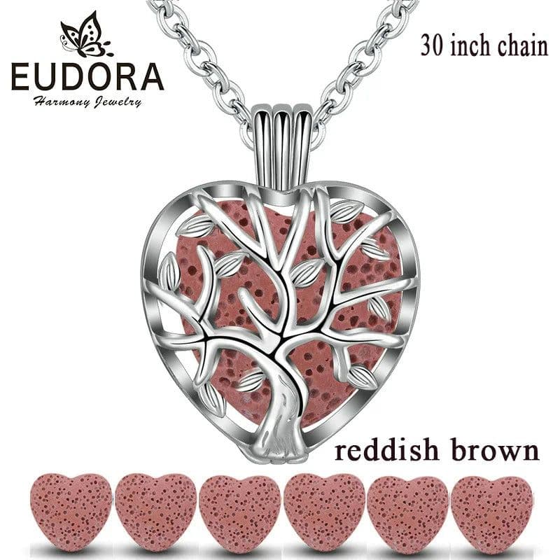 image-Eudora 20mm Lava Necklace Pendant Heart Volcanic Stone Tree of life Cage Pendant Necklace For DIY Essential Oil Perfume KFC10N20